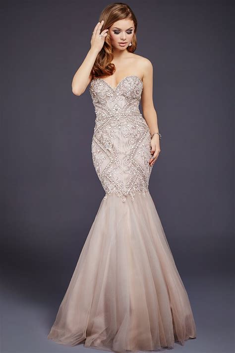 Taupe Sweetheart Neck Beaded Mermaid Dress 37185 Sheer Wedding Dress