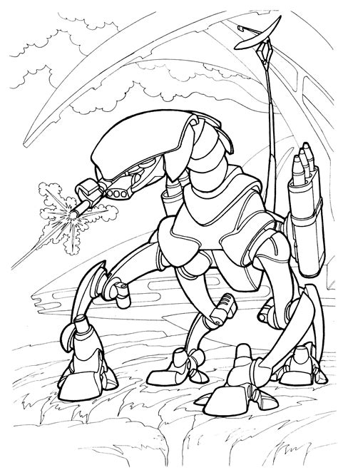 Fighting robot coloring page from robots category. Coloring page - Cyborg leads fight