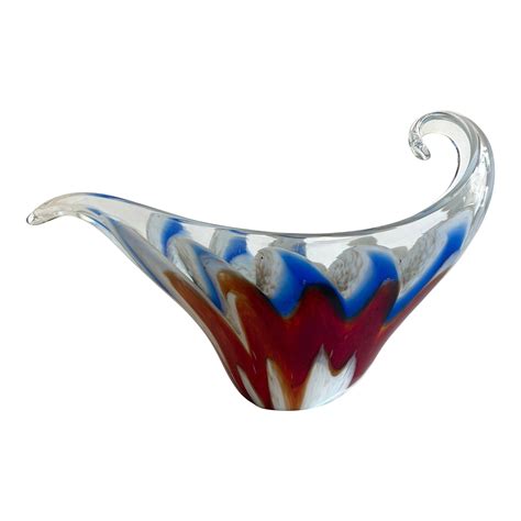 Vintage Mid Century Modernist Murano Art Glass Aventurine Multicolor Zigzag Swirl Sculptural