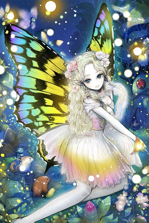 Anime Girl Cute Beautiful Long Hair Dress Flower Wings
