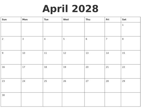 October 2028 Calendar Printable