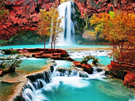 Beautiful Nature Wallpaper With Waterfall In Autumn Forest Hd