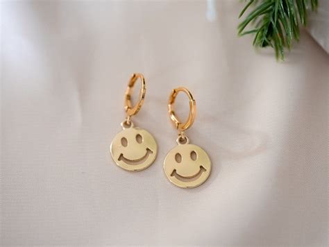 14k Gold Filled Smiley Earrings Smile Emoji Earrings Smiley Etsy