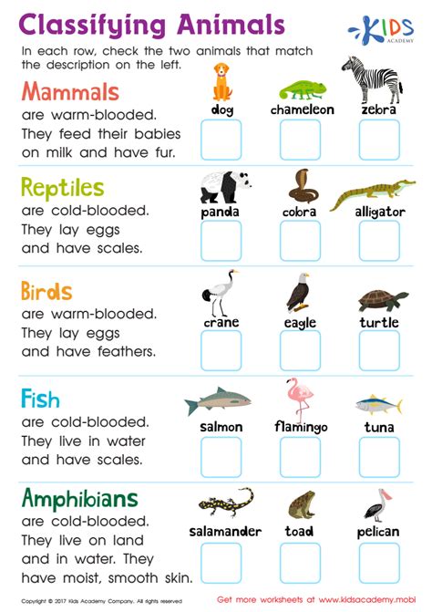 Classifying animals worksheet: free printable pdf for kids