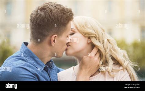 Male And Female In Love Kissing Romantic Relationship And Dating Close Up Stock Video Stock