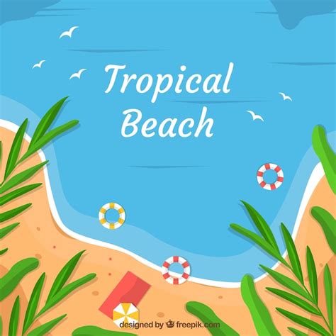Playa Tropical Adorable Con Diseño Plano Vector Gratis