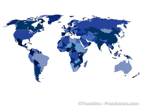 World Map With Countries In Blue Vector Free Download
