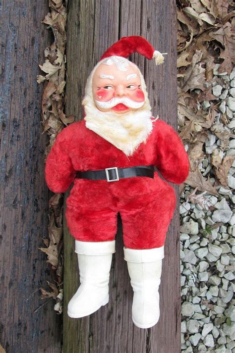 Vintage Stuffed Plush Santa Claus Doll Plastic Face 20 Inches Etsy