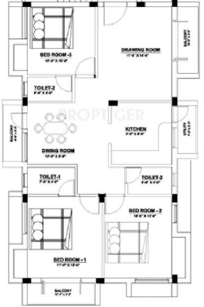 1200 Sq Ft 3 Bhk Floor Plan Image India Builders Marl Model Available