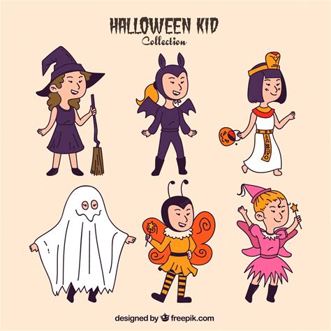 Free Vector Collection Of Hand Drawn Enjoyable Halloween Costumes