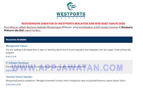 West port grew on the basis of being. Jawatan Kosong Terkini di Westports Malaysia Sdn Bhd ...