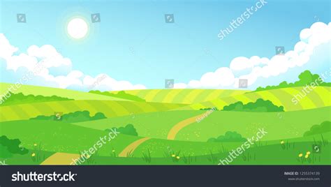 Colorful Sunny Summer Bright Fields Hills Stock Vector Royalty Free