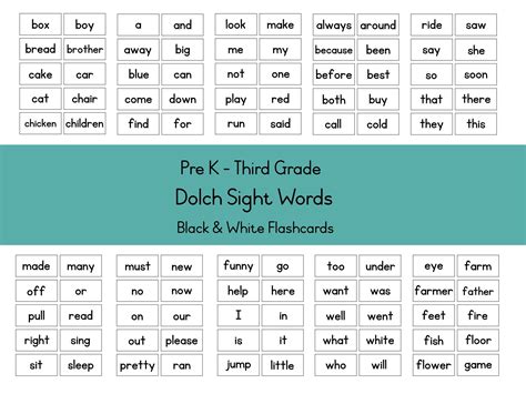 Dolch Sight Words Flashcards Pre Kindergarten Etsy In 2022 Third