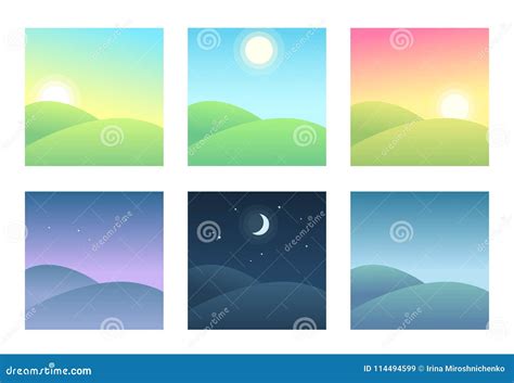 Landscape At Different Times Of Day Stock Vector Illustration Of