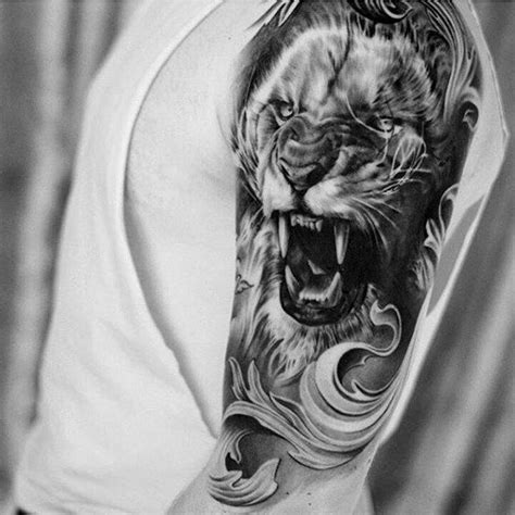 Lion Shoulder Tattoo Black And Grey Tattoos For Men Lion Tattoo Sleeves