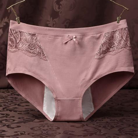 plus size lace high waist cotton panties women big size period underwear physiological briefs