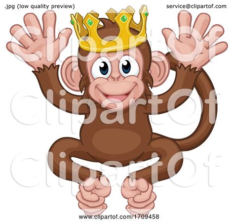 Monkey King Crown Cartoon Animal Mascot Waving By Atstockillustration