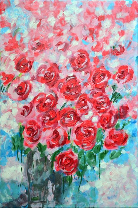 Pink Roses Modern Abstract Flowers Painting By Misty Lady Saatchi Art