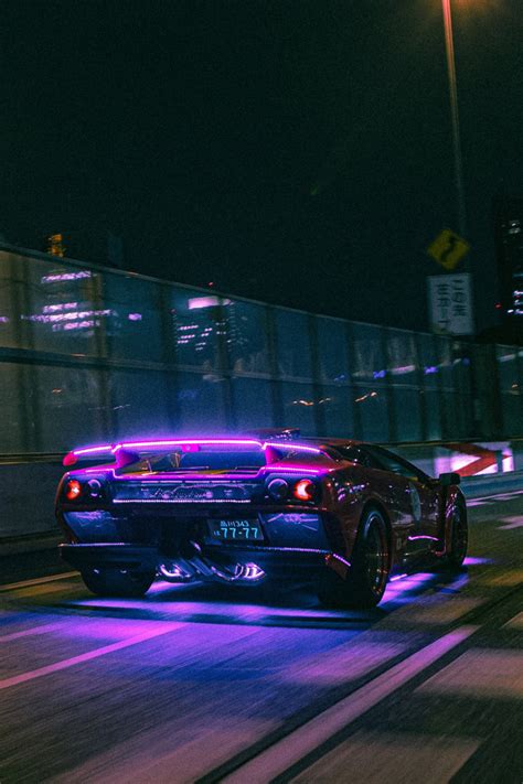 640x960 Lamborghini Neon Lights On Road 4k Iphone 4 Iphone 4s Hd 4k