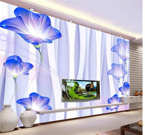 3d Wallpaper For Room Blue Morning Glory Background Wall