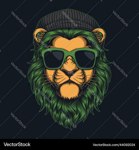 Lion Fur Green Wearing Beanie Hat And Glasses Vector Image