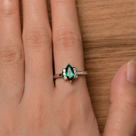 Marquise Cut Emerald Ring 925 Sterling Silver Emerald Etsy