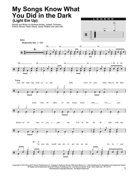My Songs Know What You Did In The Dark Light Em Up Sheet Music Fall