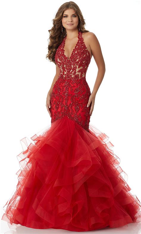 Long Halter Top Mori Lee Prom Dress With Beaded