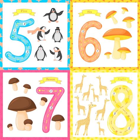 Premium Vector Set Children Flashcard Number Tracing Learning To Count