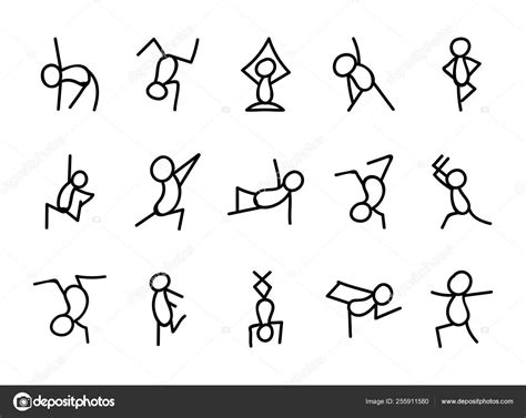Stick Figures Yoga Set Simple Stylized Yoga Poses Icon Yoga Stick