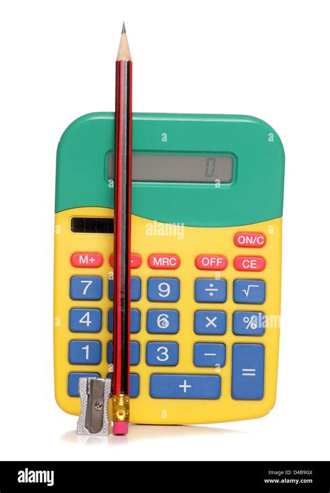 Calculator And Pencil Studio Cut Out Stock Photo Alamy