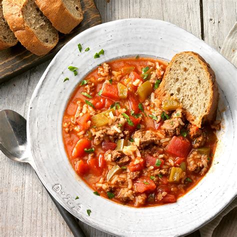 A distinctive menu addition that combines chunks of green bell peppers, ground beef, . Stuffed Pepper Soup Recipe | Taste of Home