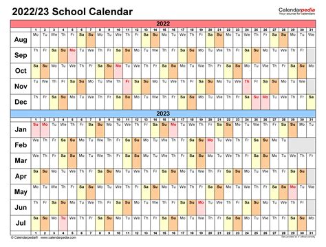 School Calendars 20222023 Free Printable Pdf Templates