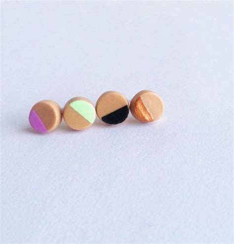 Small Tan Polymer Clay Stud Earrings With Color Detail By Kitchies Clay
