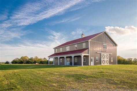 Two Story Pole Barn With Colonial Red Abseam Roof And Charcaol Abm