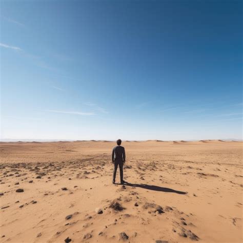 Premium Ai Image A Man Stands In The Desert With A Blue Sky And A Sky