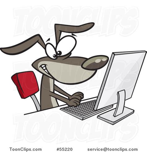 Cartoon Happy Dog Typing At A Computer 55220 By Ron Leishman