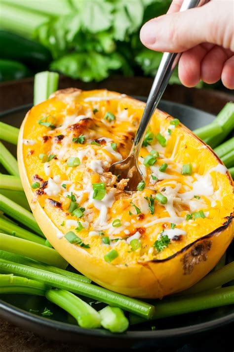 Roasted strands of squash mixed with hot creamy chicken, topped with melting cheese and served in its own shells. 50 Best Healthy Spaghetti Squash Recipes - How to Cook ...
