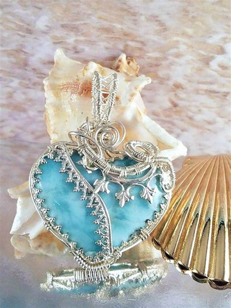 Bezel Wrapsady Hearts Delight Larimar Wire Wrap Pendant Etsy Wire