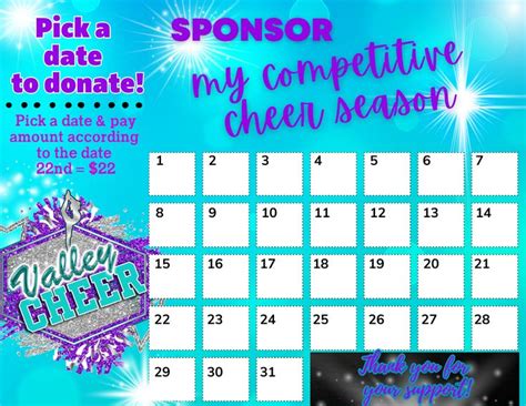 Pick A Date To Donate Printable Cheer Fundraiser Cheerleading Team