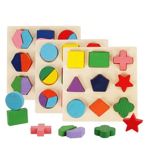 Wooden Geometric Puzzle Board In 2020 Shape Puzzles Educational
