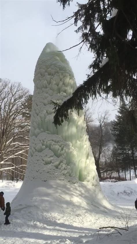 Ice Volcano Forms On Geyser In New York Letchworth State Park State