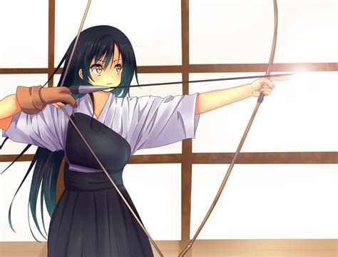 Photos Female Archers Warrior Kimono Anime Bow Weapon