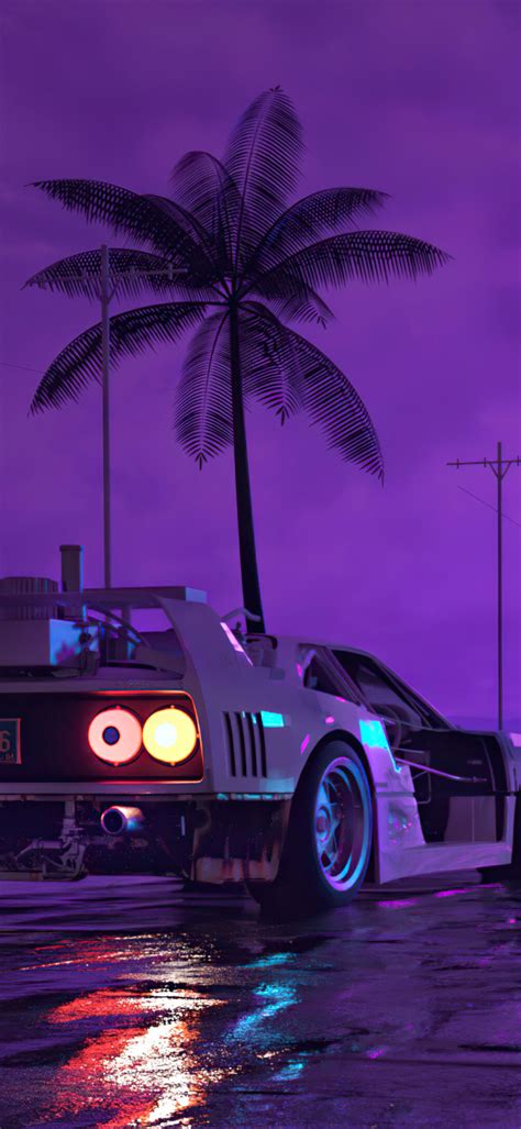 720x1560 Retro Wave Sunset And Running Car 720x1560 Resolution