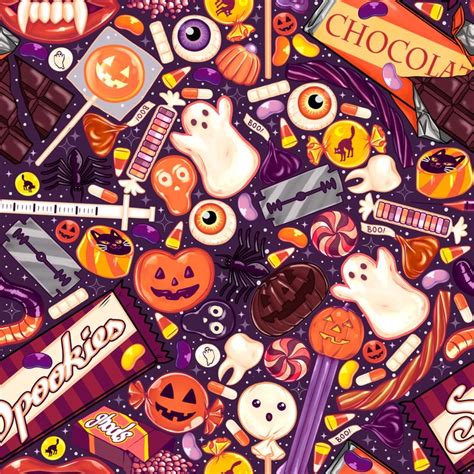 Creepy Halloween Candy On Purple Fabric