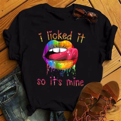 Fixsys Summer New Fashion Rainbow Lips I Licked It So It S Mine Funny Letters Printed Black