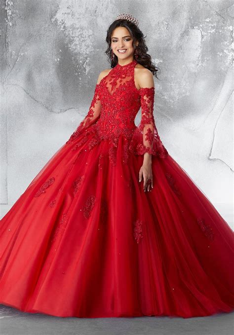 Crystal Beaded Lace Quinceanera Dress Morilee 89192 Red Ball Gowns