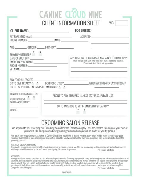 Dog Grooming Client Forms Fill Out And Sign Online Dochub