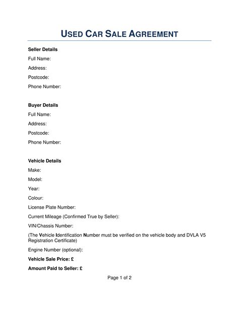 Car Sales Agreement Template Word