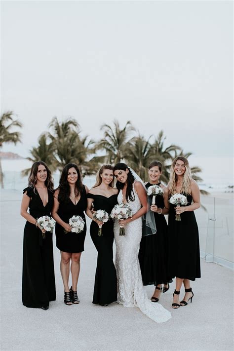 Stunning Bride And Her Bridesmaids Wearing All Black And Whites Beach